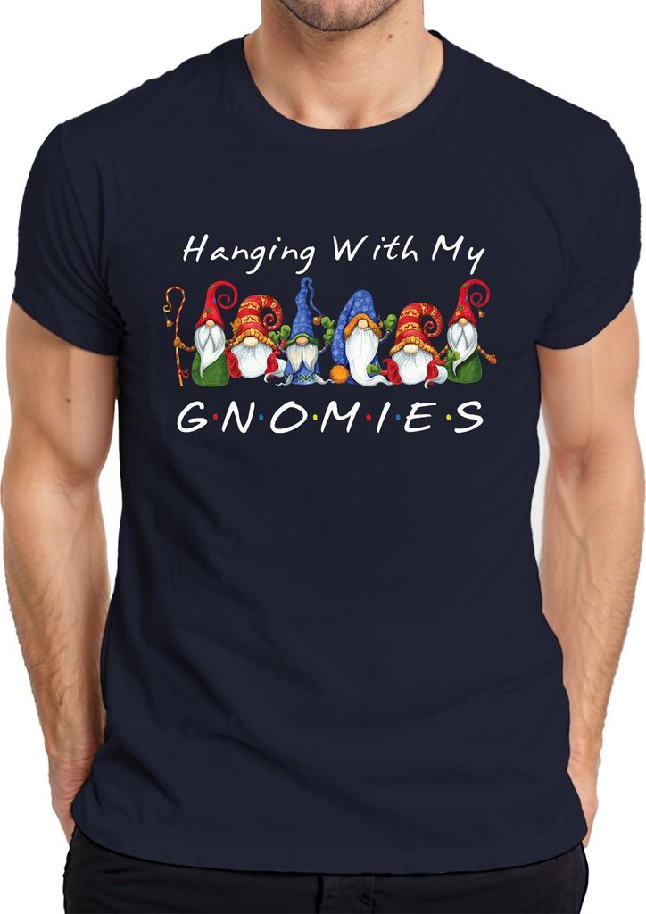 Hanging With My Gnomies Weihnachtsgnome lustig Freunde Herren T-Shirt, Navy, M