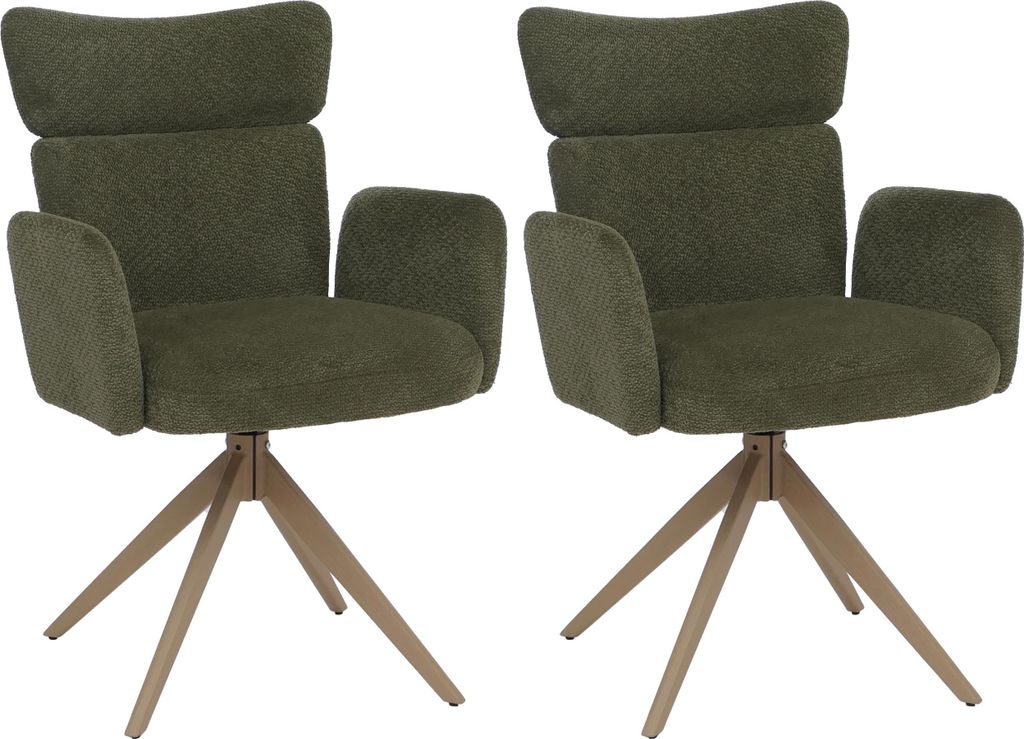 2er-Set Esszimmerstuhl HWC-N11, Stuhl, drehbar Auto-Return Stoff Bouclé 350g/m² grün, Beine Holz-Optik