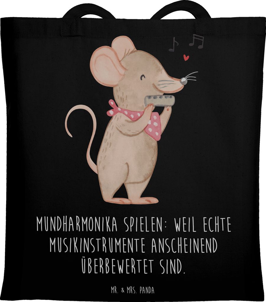 Mr. & Mrs. Panda Tote Bag Mundharmonika Freude - Schwarz - Geschenk, Musik, Musikinstrument, Shopping Tasche, Instrument, Humor, Lernen, Ironie, Fo...