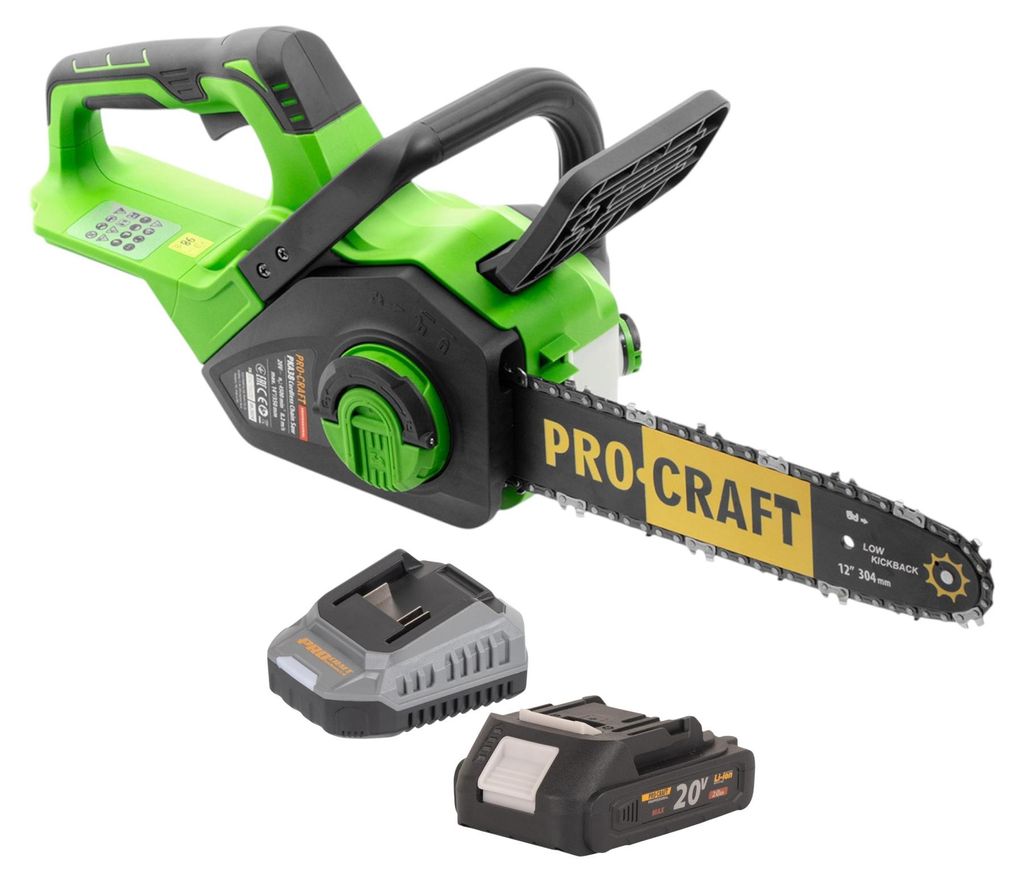 Procraft PKA38 Akku Kettensäge 20 V 304 mm Brushless + 1x Akku 2,0 Ah + Ladegerät
