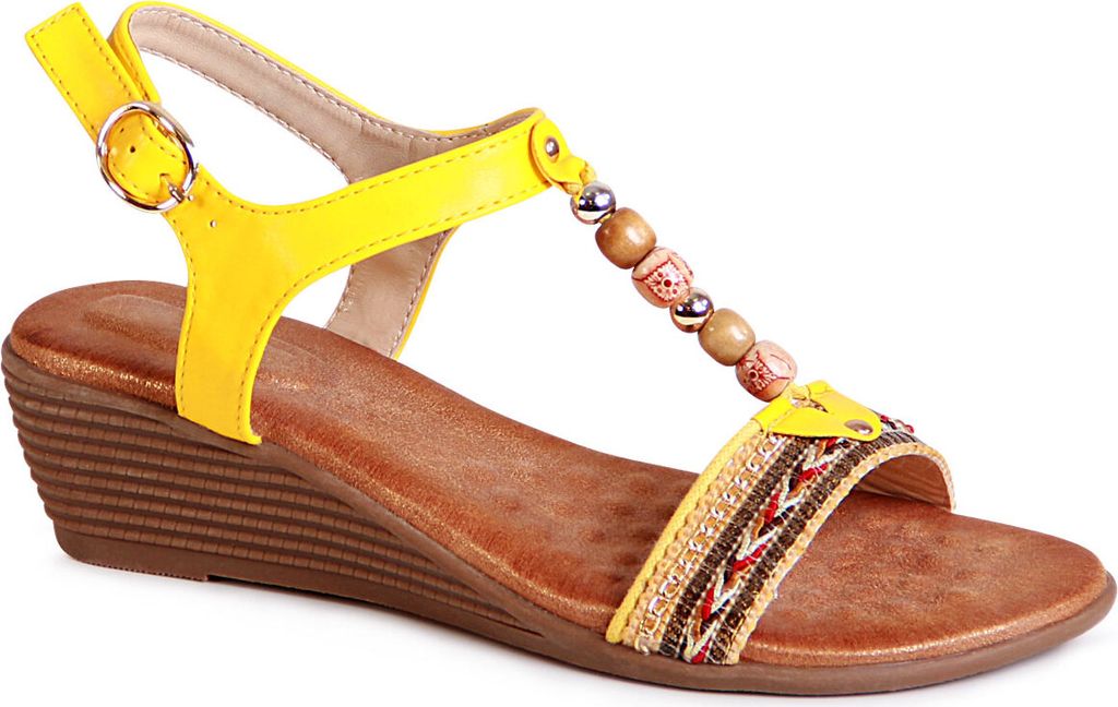 topschuhe24 2075 Damen Keil Sandaletten Riemchen Sandalen, Farbe:Gelb, Größe:37 EU