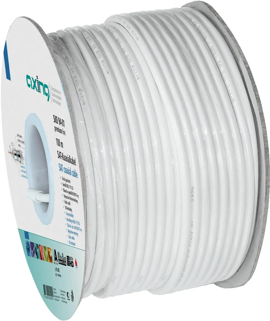 Câble coaxial intérieur et extérieur Axing pour rénovation réseau TV 100m