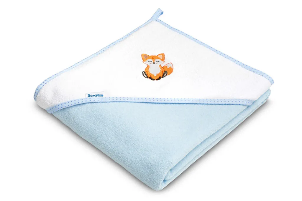 Asciugamano Neonato con Cappuccio 100x100 cm Blu Volpe | Spugna Cotone