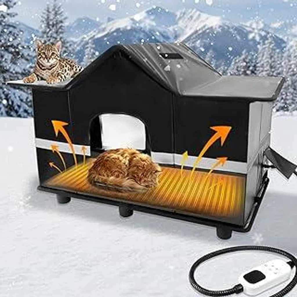 Casetta Riscaldata per Gatti da Esterno Homegroove | Rifugio Invernale Nero