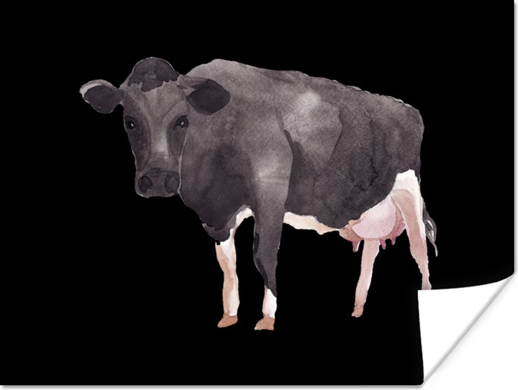 MuchoWow Poster Kuh - Tier - Schwarz 40x30 cm - Plakate für die Wände - Poster Wohnzimmer
