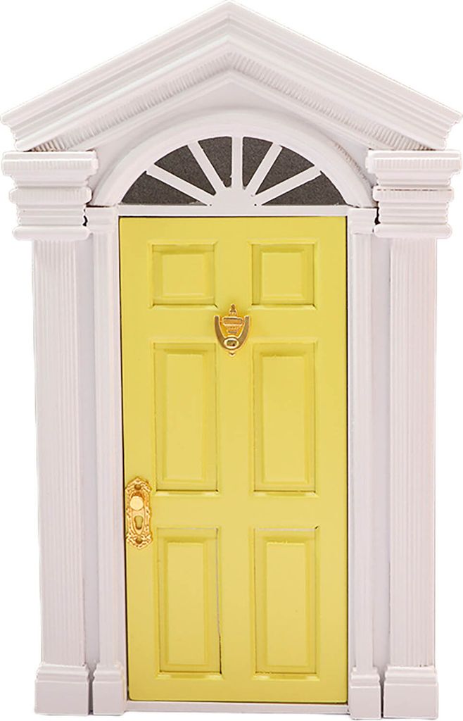 Dollhouse Door süße dekorative 6 Gitter 1/12 Miniature Holzmärchenzubehör Szene Requisite-Gelb