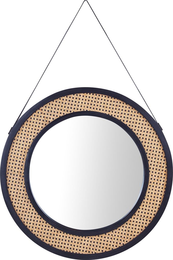 BELIANI Wandspiegel Naturfarben Glas und Rattan 70 cm Rund mit Breitem Rahmen Wiener-Geflecht Modern Wohnaccessoire Wohnzimmer Schlafzimmer