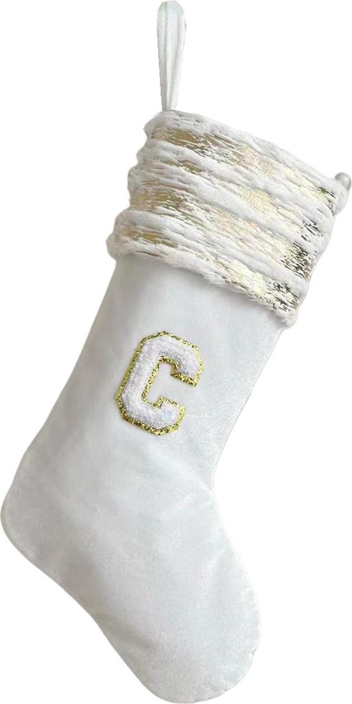 Bestickter Weihnachtsstrumpf mit Umhängeband, große Kapazität, verschleißfeste Weihnachtssocken mit Buchstaben, hängende Dekoration, C, Einhei...