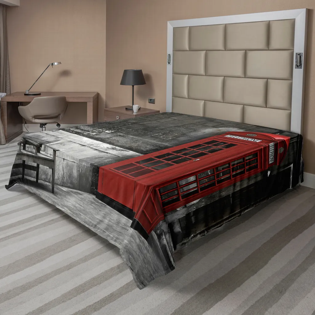 Drap Décoratif Londres pour Lit XXL - Ambiance British Urbaine Gris Rouge