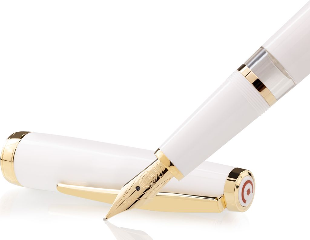 Cleo Skribent Classic Gold Kolben-Füllhalter, weiß, M-Feder