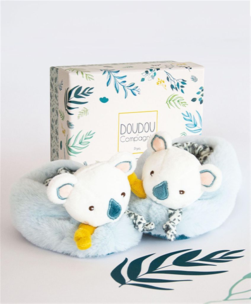 Doudou Geschenk-Set - Yoca Koala Erste Schuhe Set mit Rasseln 0-6 Monate