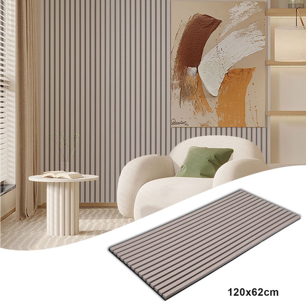 A living room scene with a chair, table, and wall art, with a product sample in the foreground.