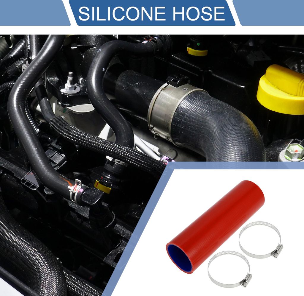 1 Set 57mm 2.24" ID 200mm 7.87" Length 0 Degree Blue Red Auto Silikonschlauch mit Schellen Kühlmittelschlauch Universal.