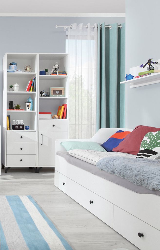 Jugendzimmer Set Bett Liegefläche 90x200cm weiß modern BEND-133, 4-teilig