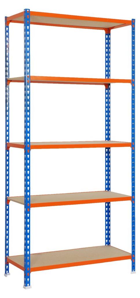 PROREGAL Schwerlastregal MULI | HxBxT 180x90x30cm | 5 Fachböden | Fachlast 150kg | Blau-Orange | Lagerregal Kellerregal Werkstattregal Metallregal...