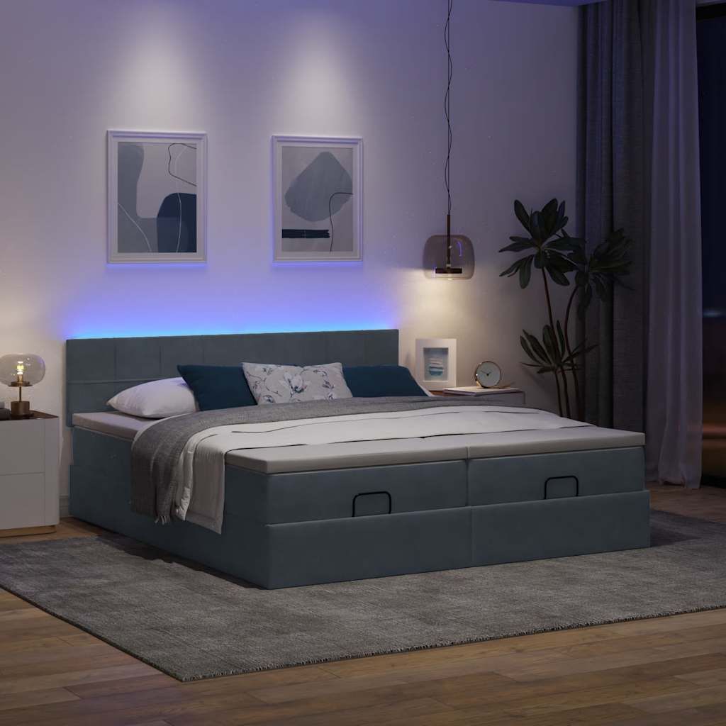 Maison Exclusive - Ottoman-Bett mit Matratzen & LEDs Dunkelgrau 200x200 cm Samt
