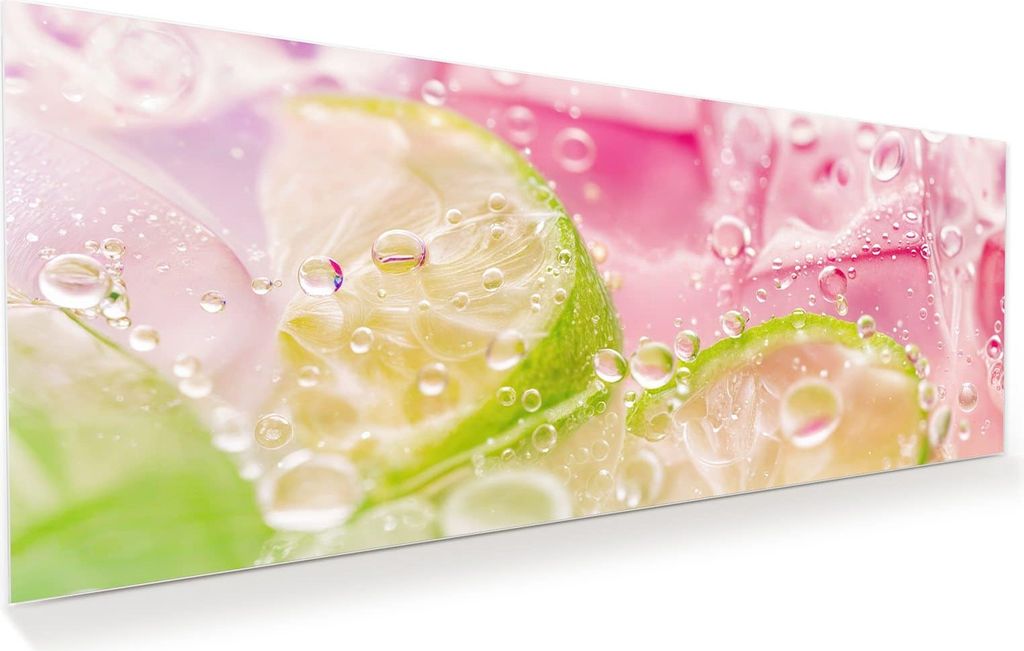 Glasbild 150x60cm in XXL für Wohnzimmer, Schlafzimmer Motiv Limetten Spritzer