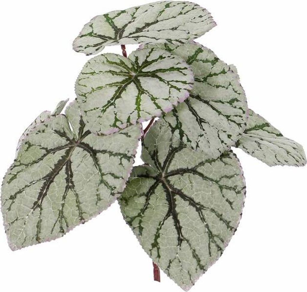 artplants.de Kunstpflanze Blattbegonie Katrice auf Steckstab, grün-grau, 25cm - Deko Pflanze