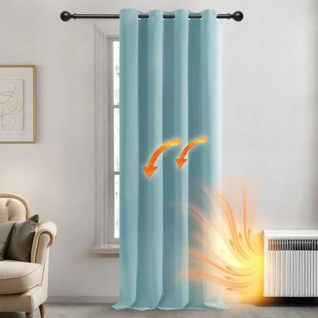 Store à lamelles bleu ciel 132x214 cm avec anneaux pour salon moderne