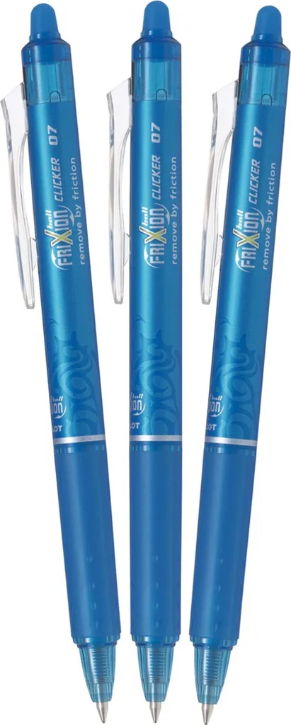PILOT FriXion Clicker 07 bleu clair - pack de 3 stylos roller effaçables