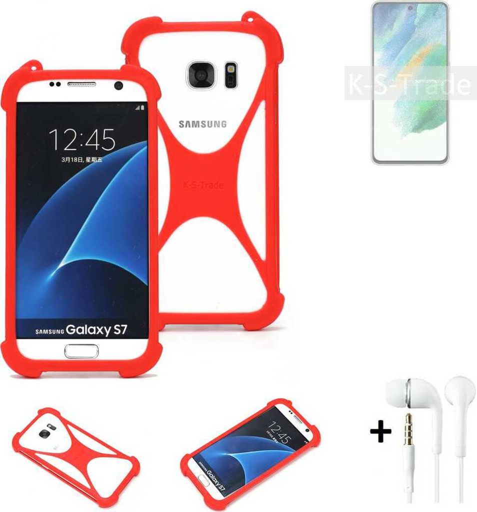 Handy-hülle + Kopfhörer kompatibel mit Samsung Galaxy S21 FE Exynos Schutz-hülle Bumper Silikon Schutz Hülle Cover Case Silikoncase Silikonbumper