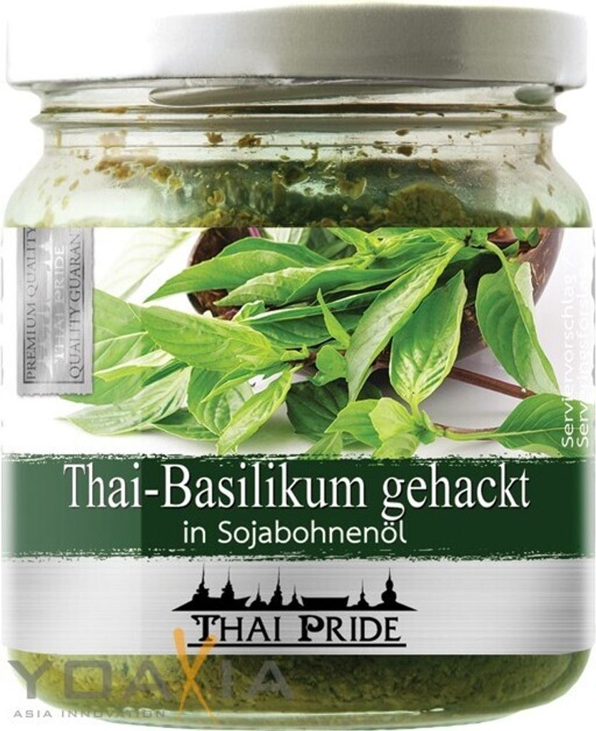 4er Pack - THAI PRIDE Thai Basilikum gehackt in Sojabohnenöl (4x 175g) | Thai Basil | EXOTIC FOOD