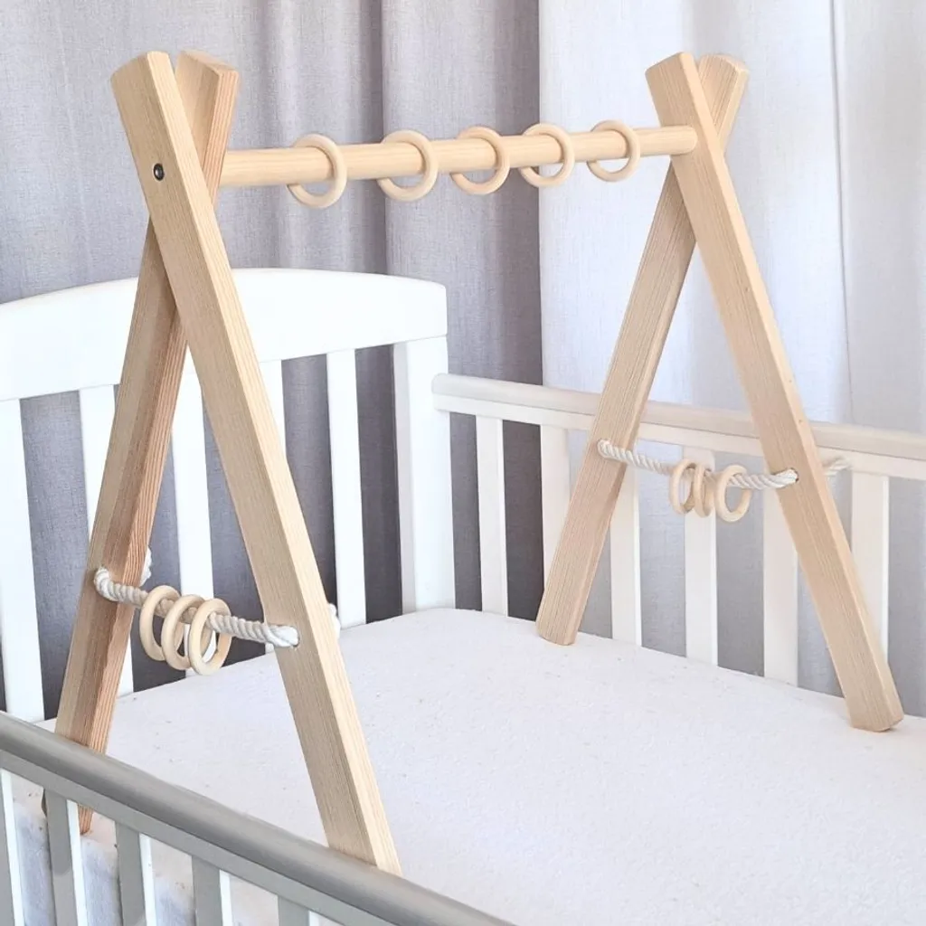Arche d'Éveil Pliable Gain de Place en Bois Naturel pour Bébé 0-12m