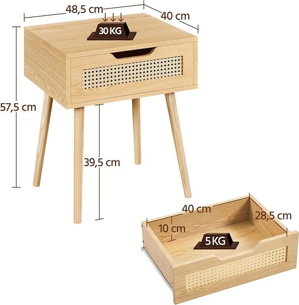 Table de chevet marron clair 592917 pour optimiser le rangement lit - 2