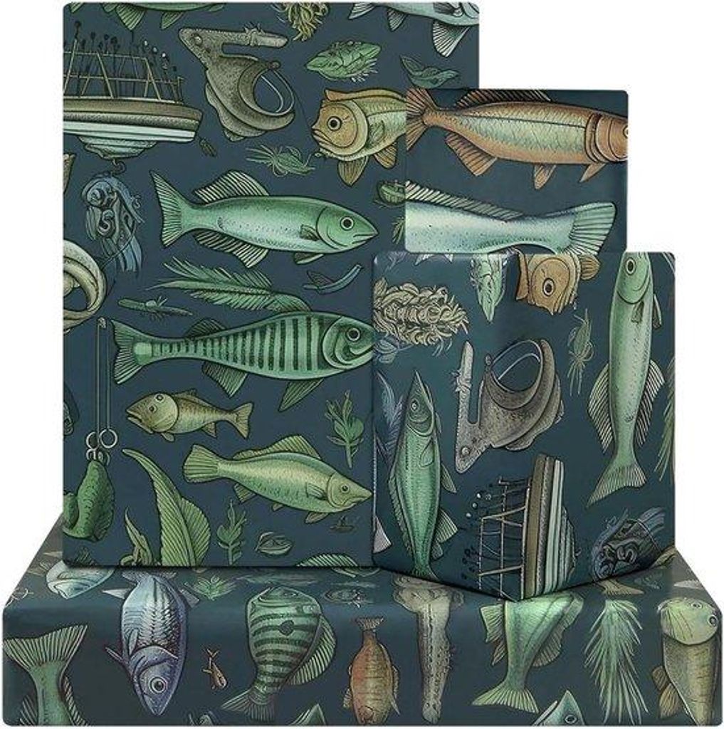 Realistisch Fischpapier für Angler - Ozean und Meeres-Thema - 4 Blätter 50x70 cm mit Makrelen und Fliegenfischen