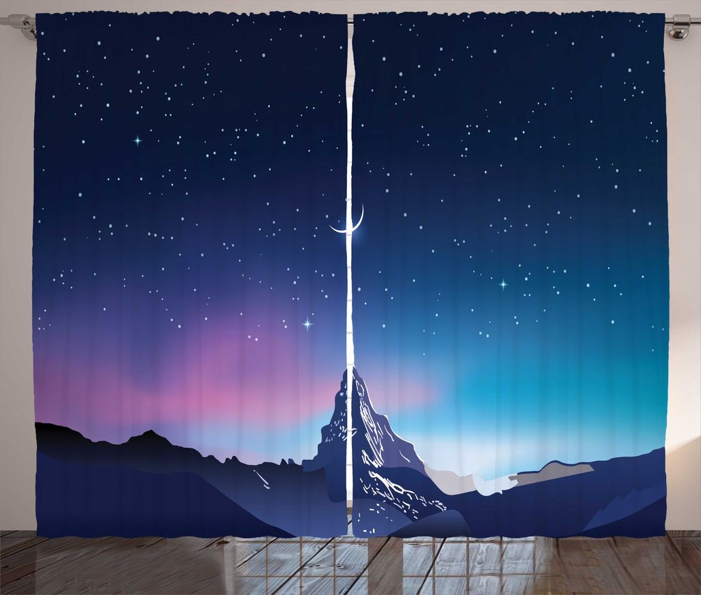 ABAKUHAUS Halbmond Rustikaler Vorhang, Aurora Borealis Berg, Wohnzimmer Universalband Gardinen mit Schlaufen und Haken, 280 x 175 cm, Indigo Pale Lila