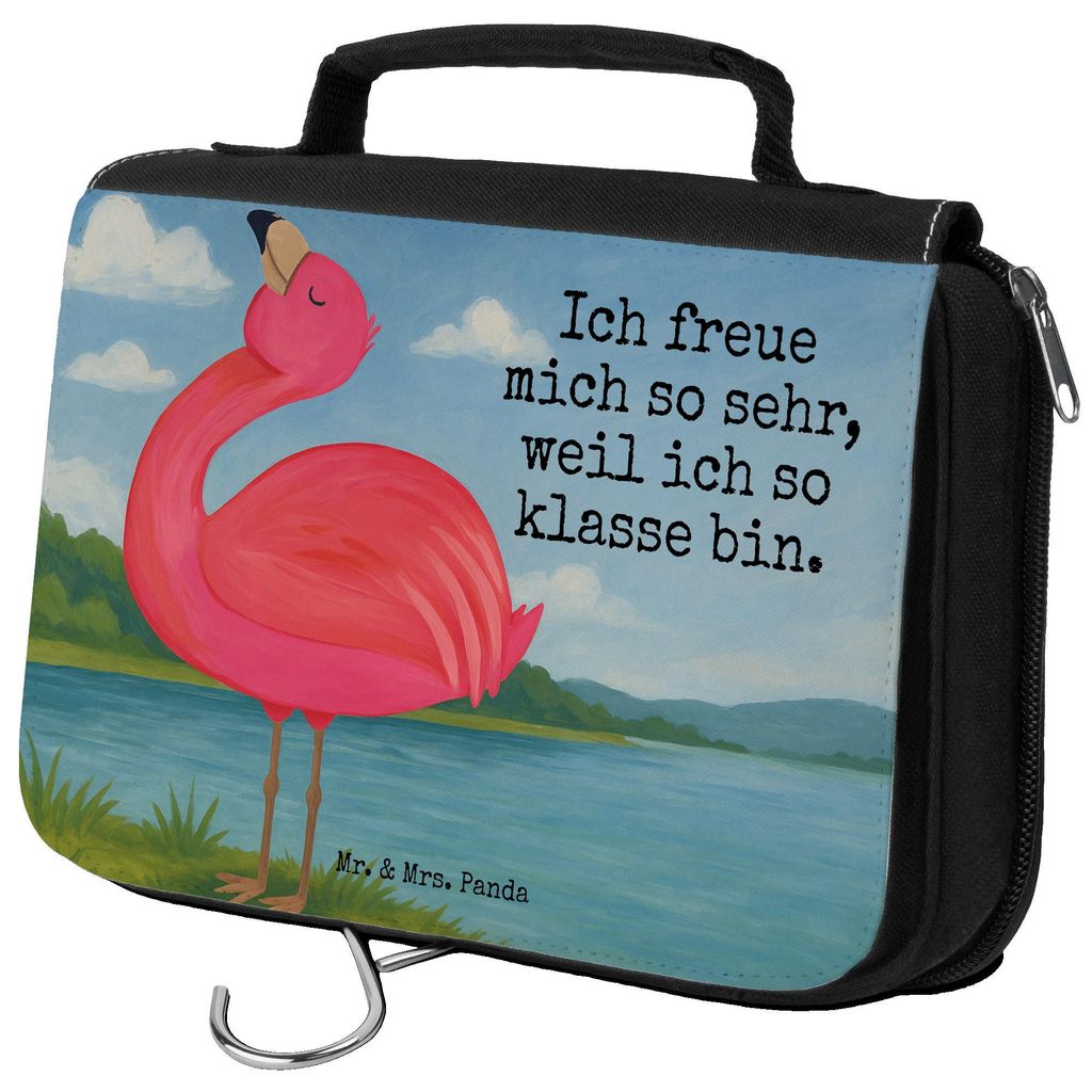 Mr. & Mrs. Panda Necessaire Flamingo Stolz Design - Weiß - Geschenk, glücklich, kosmetiktäschchen, Kulturtasche, Rosa, Freude, hygienebeutel, Ko...
