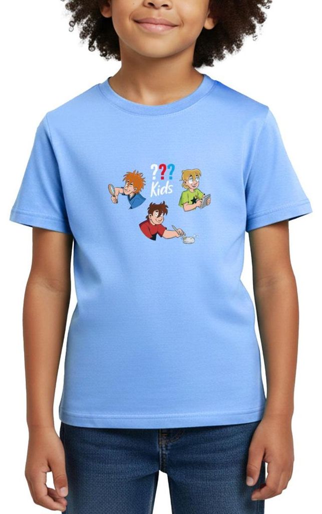 Spreadshirt Die Drei Fragezeichen Kids Detektive Kinder T-Shirt, 98/104 (3-4 Jahre), Himmelblau