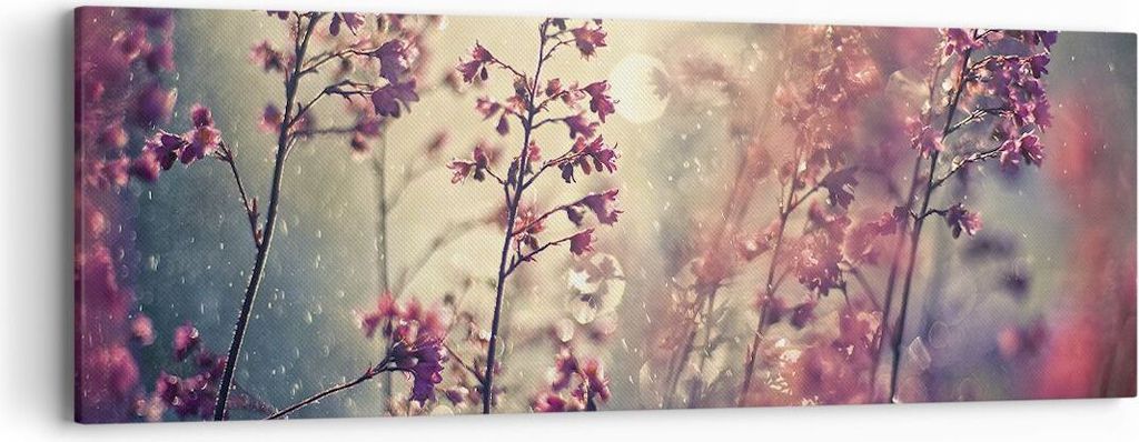 Bild auf Leinwand - Leinwandbild - Einteilig - Blumen Regen Licht - 90x30cm - Wand Bild - Wanddeko - Wandbilder - Leinwanddruck - Bilder - Wanddeko...