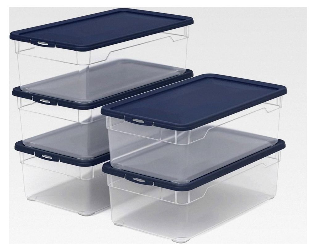 Transparente Aufbewahrungsbox mit Deckel, Kunststoff (PP) BPA-frei, transparent/blau, (5x5l)