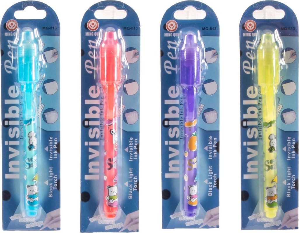 Stift mit unsichtbarer Tinte und Schwarzlicht, fröhlicher Aufdruck, ab 3 Jahren