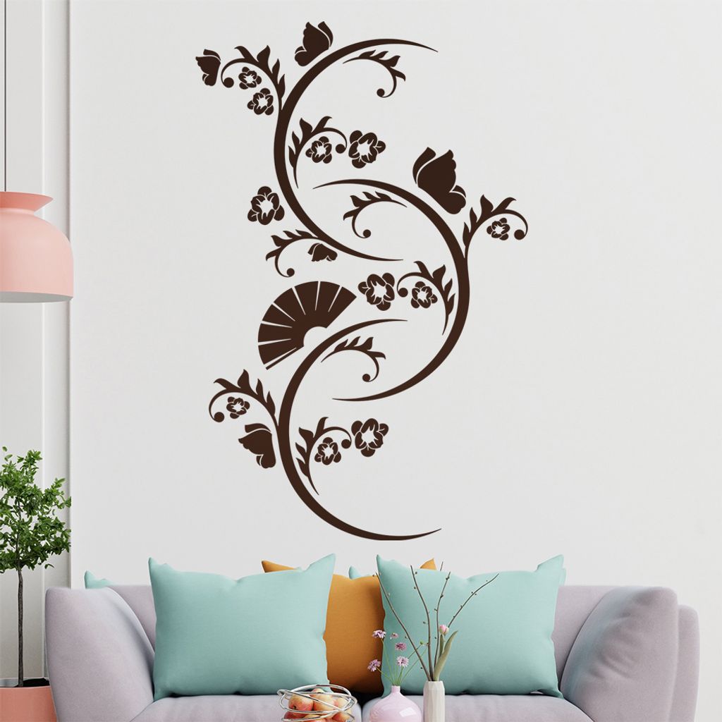 Falter Schmetterling Blüte Wandtattoo in 6 Größen - Wandaufkleber Wall Sticker - Dekoration, Küche, Wohnzimmer, Schlafzimmer, Badezimmer