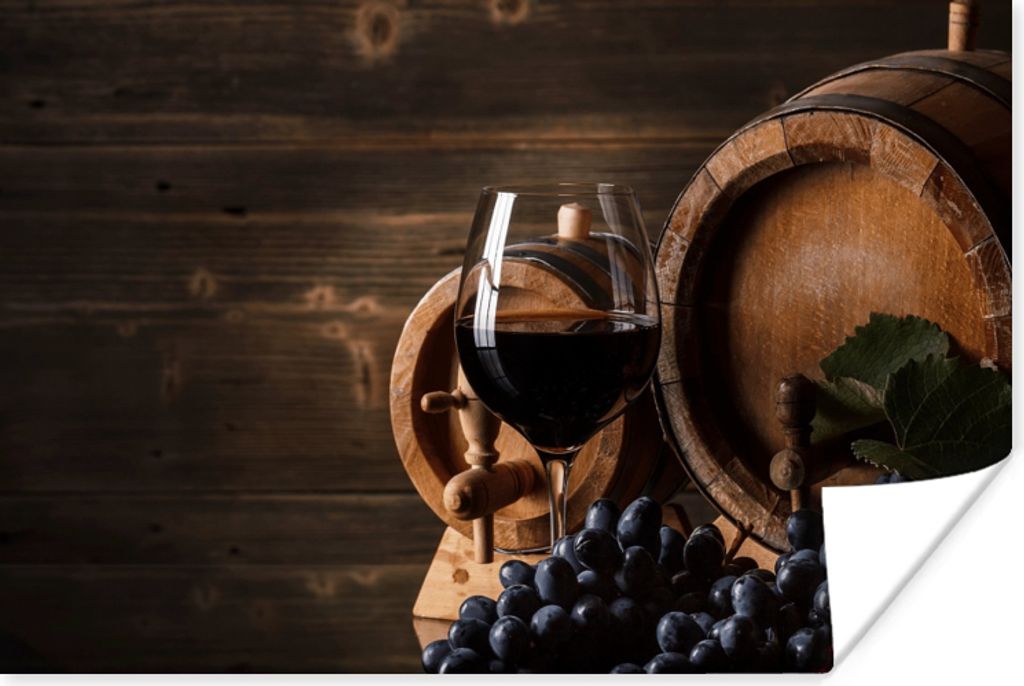 MuchoWow Poster Wein - Weinglas - Weintrauben - Glas 180x120 cm - Fotoplakat