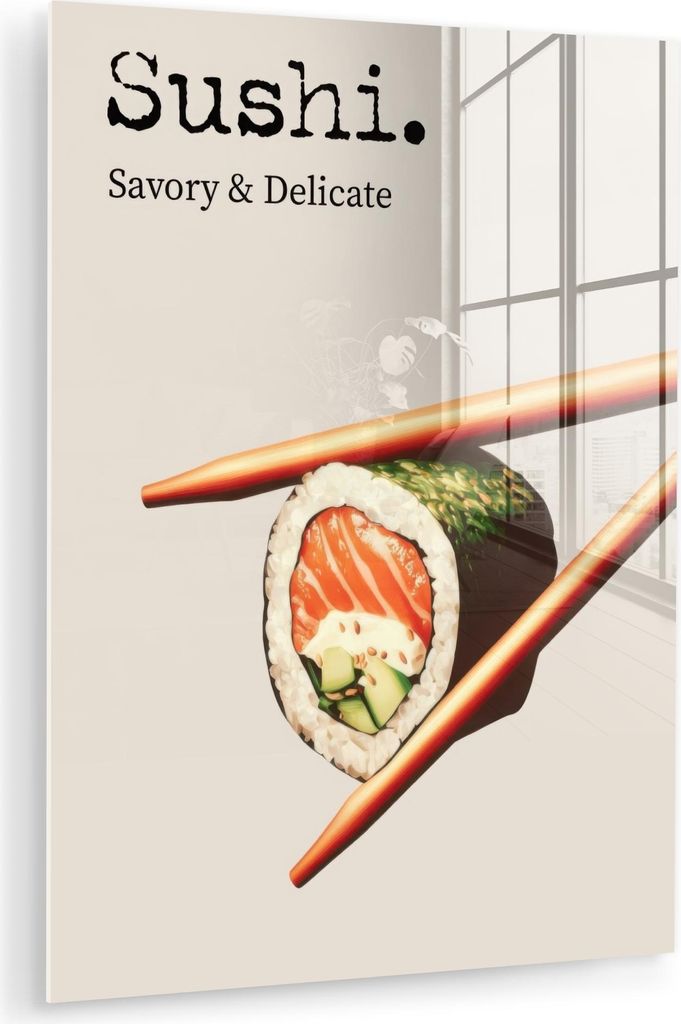 MuchoWow Glasbilder - Bilder auf Wandbild - Foto auf Glas Sushi - Lachs - Reis - Japanisch 30x40 cm Wanddekoration aus Glas - Acrylglasbild - Acryl...