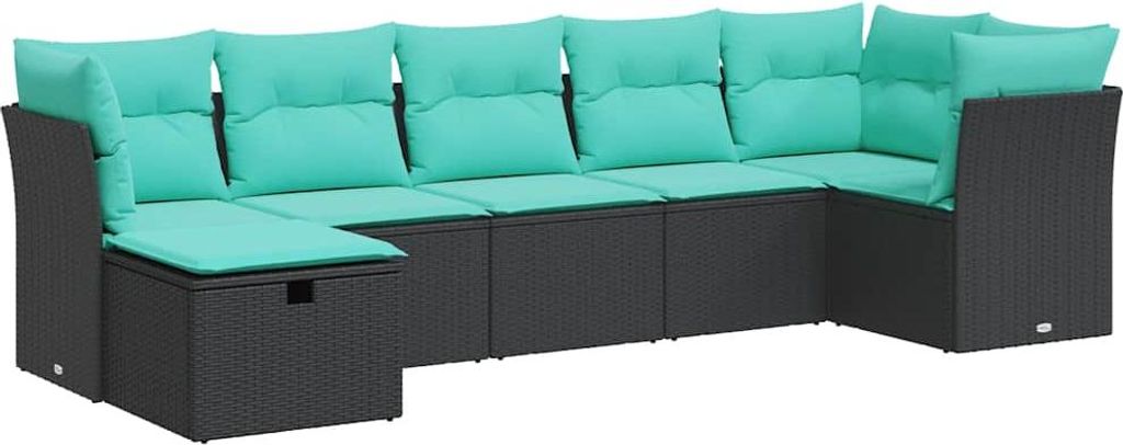 7-tlg. Garten-Sofagarnitur mit Kissen Schwarz Poly Rattan