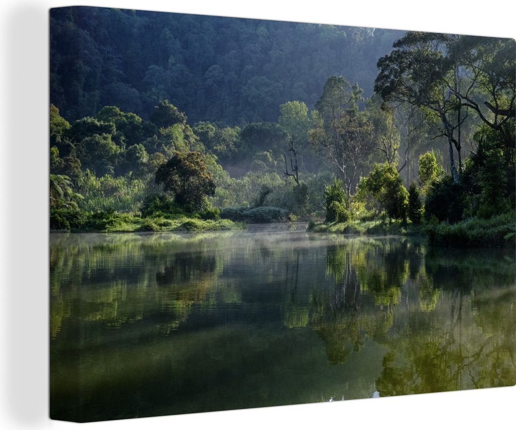 OneMillionCanvasses - Leinwandbilder - 140x90 cm, Erstaunliche Spiegelung eines tropischen Regenwaldes in einem See in Jakarta, Wandbilder Kunstd...