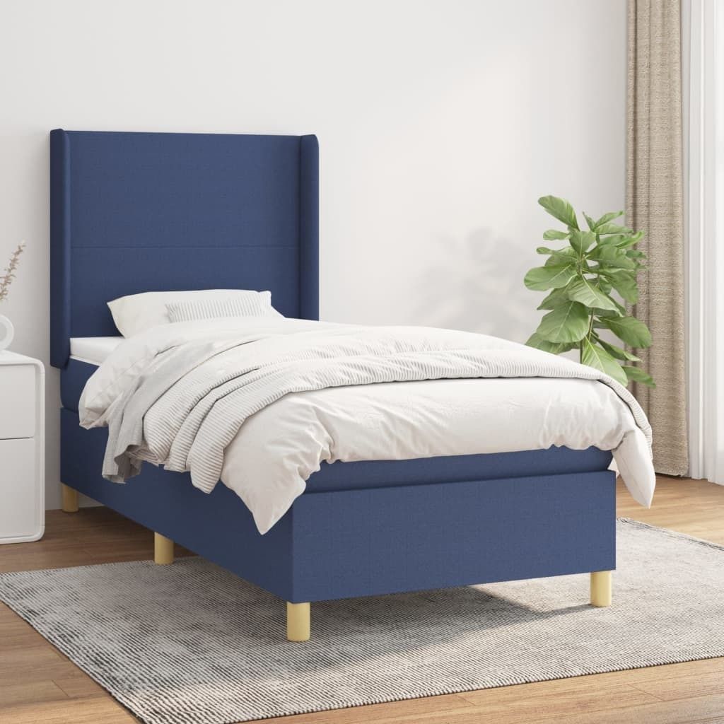 The Living Store Boxspringbett mit Matratze Blau 100x200 cm Stoff