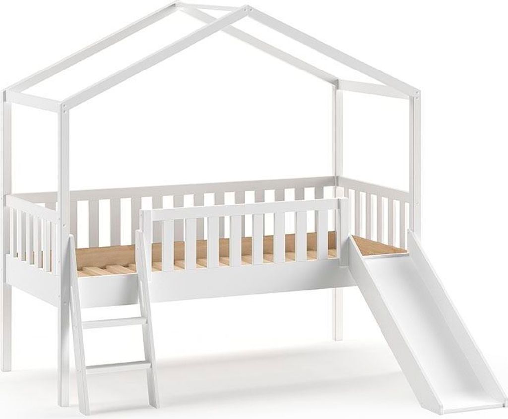 Hausbett mit Rutsche Kapua 209x192x202 Massivholz Weiß