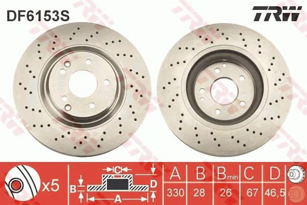Disque de frein TRW DF6153S pour Classe C et CLK - OE A2034211312