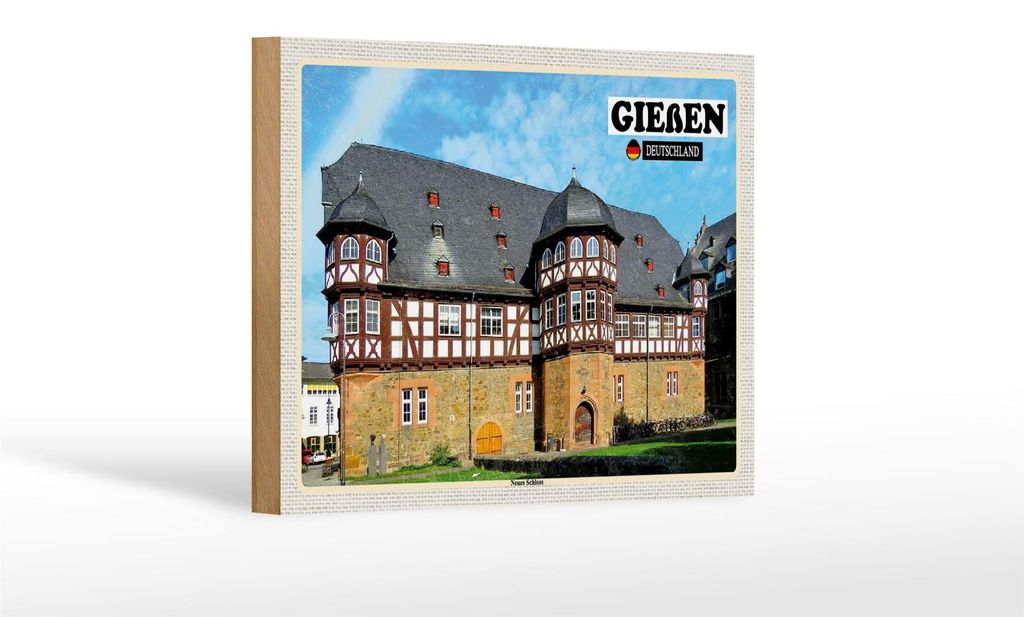 Holzschild Städte Gießen Neues Schloss Dekoration 18x12 cm