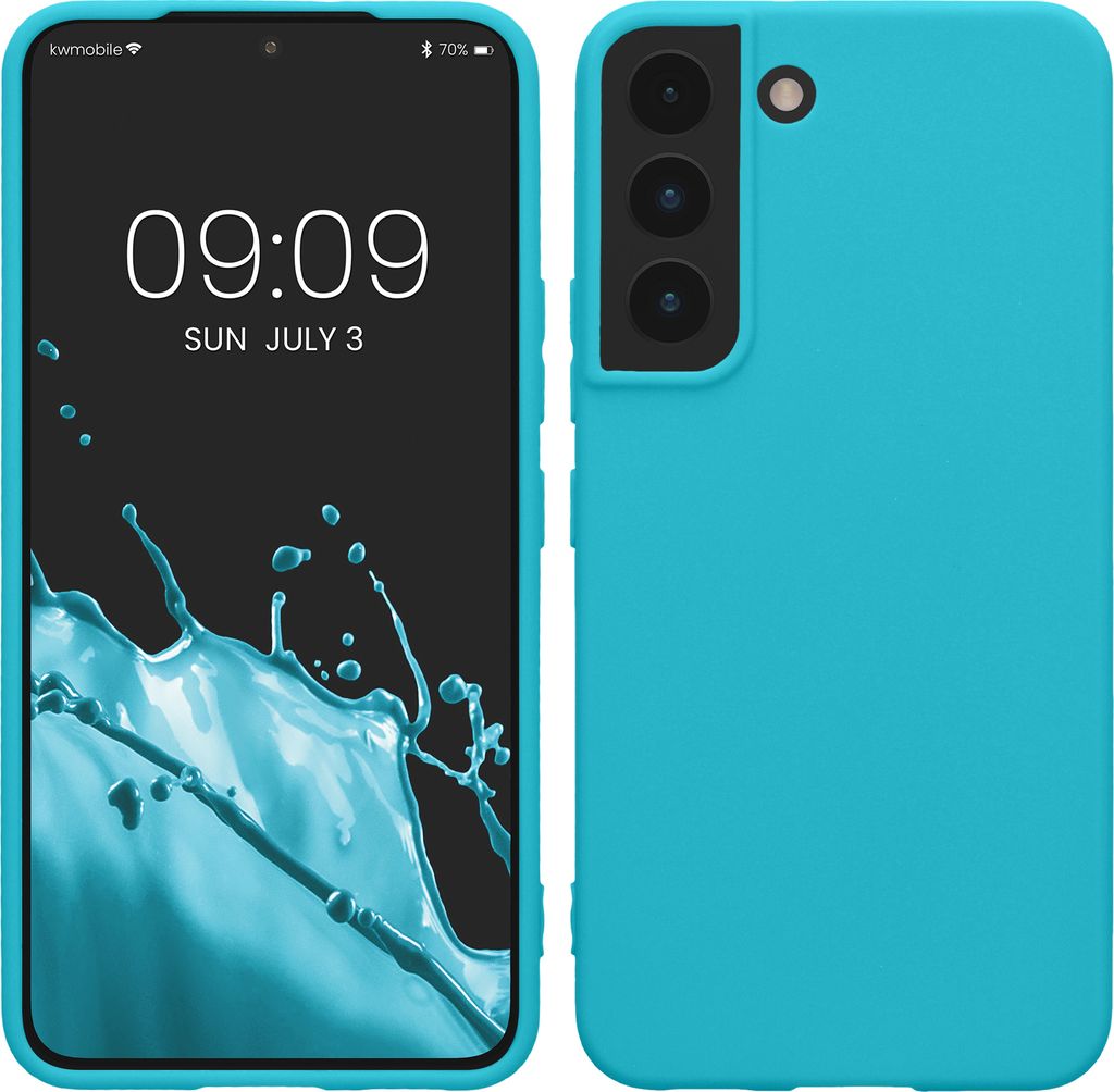 kwmobile Hülle kompatibel mit Samsung Galaxy S22 Hülle - weiches TPU Silikon Case - Cover geeignet für kabelloses Laden - Cool Glacier