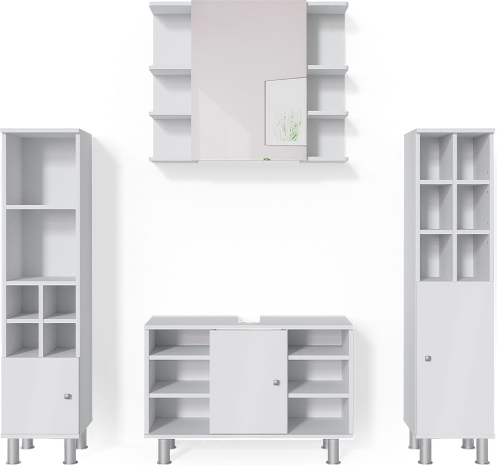 Meubles bain Vicco Fynn Blanc 4 pièces, avec armoire haute, Image du produit 