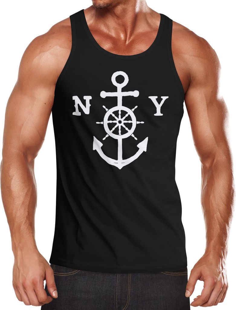 Herren Tank Top Anker Steuerrad Anchor Steering Wheel Neverless schwarz M