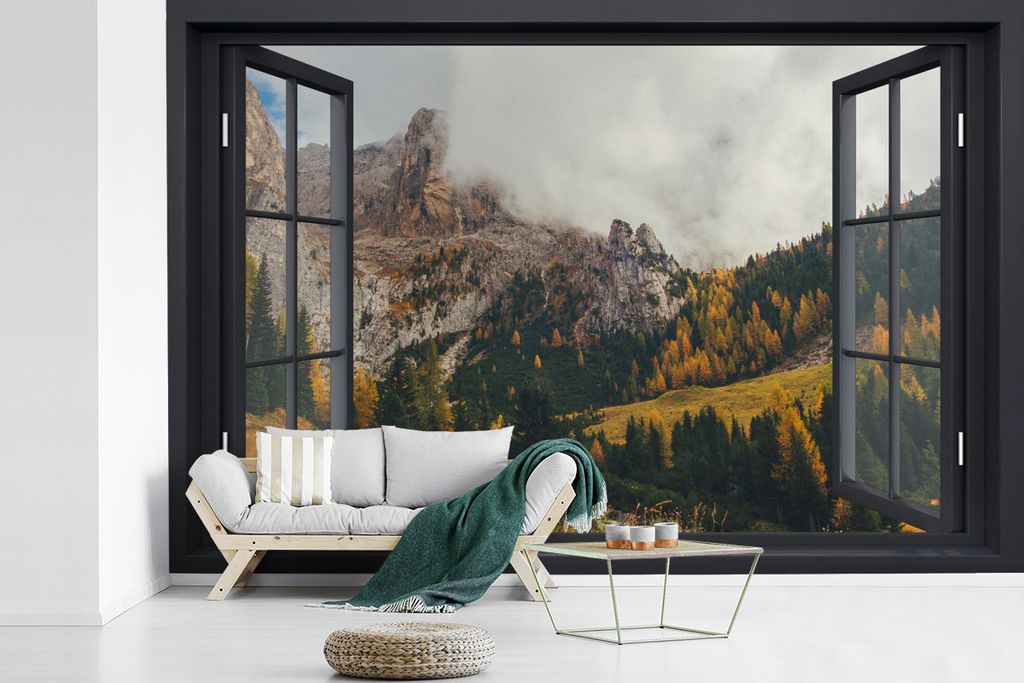 MuchoWow Fototapete für Wohnzimmer oder Schlafzimmer Wandtapete Vinyl Motivtapete Aussicht - Berg - Baum - 330x220 cm - Fototapeten