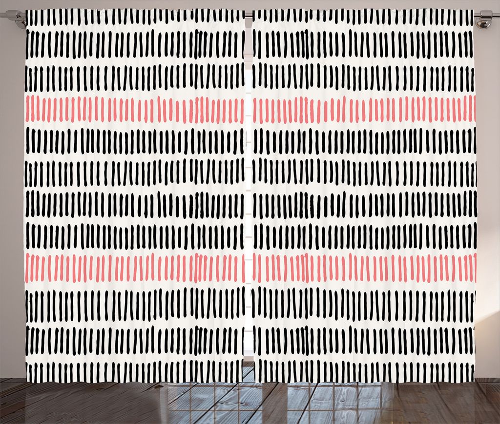 ABAKUHAUS Abstrakte Kunst Rustikaler Gardine, geometrische Linien, Schlafzimmer Kräuselband Vorhang mit Schlaufen und Haken, 280 x 245 cm, Schwarz...