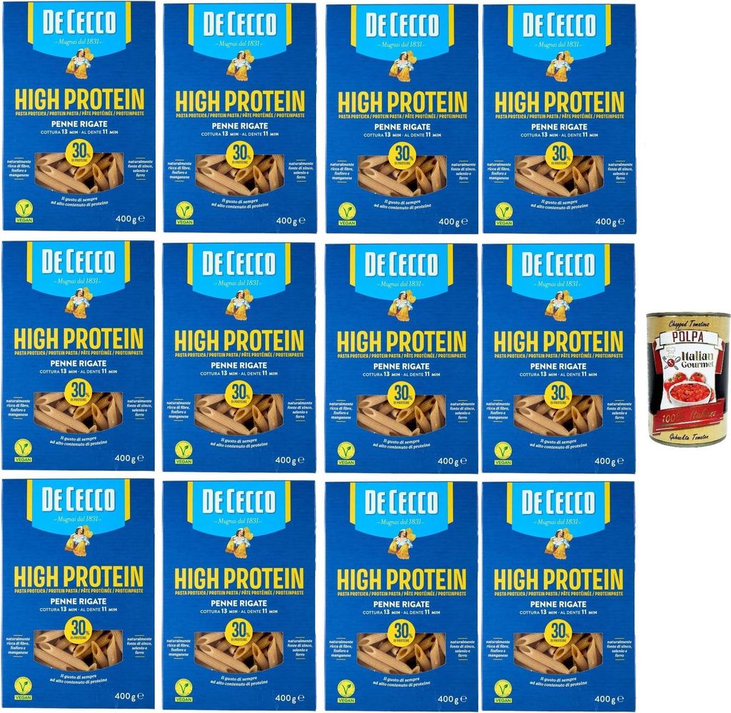 De Cecco Penne rigate Nr. 41, High protein, Italienische Hartweizennudeln, 12 Packungen à 400g, Pasta aus 100% italienischem Hartweizen, + Italian...
